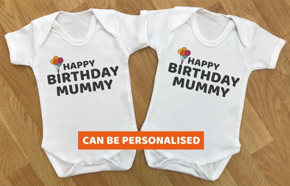 Happy Birthday Mummy - baby twins gift set, baby twins bodysuits, baby twins vests, baby twins grow, baby twins gift, gifts for twins, twins