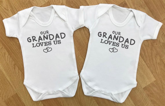 Our Grandad Loves Us - baby twins gift set, baby twins bodysuits, baby twins vests, baby twins bodysuit, baby twins gift, gifts for twins