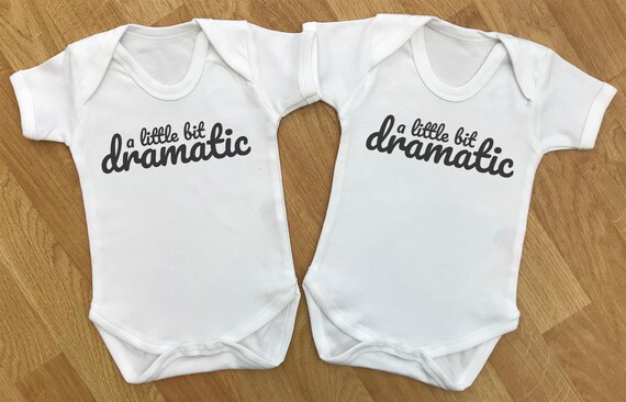 A Little Bit Dramatic - baby twins gift set, twins bodysuits, baby twins vests, baby twins gift, gifts for twins, twins