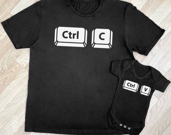 CTRL C & CTRL V -  matching father and baby gift set, baby bodysuit and dad tshirt, baby gift set, dad gift - gift for daddy - copy paste