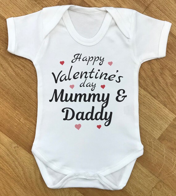 Happy Valentines Day Mummy & Daddy baby bodysuit, baby gift, baby baby grow, baby body suit, baby gift, baby present, babygrow, baby - WHITE