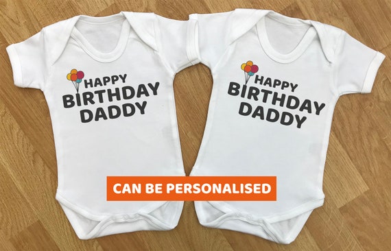 Happy Birthday Daddy - baby twins gift set, baby twins bodysuits, baby twins vests, baby twins grow, baby twins gift, gifts for twins, twins