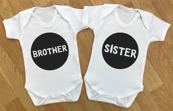 Brother & Sister - baby twins gift set, twins bodysuits, baby twins vests, baby twins gift, gifts for twins, twins