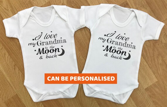 I love My Grandma To The Moon & Back - baby twins gift set, twins bodysuits, baby twins vests, baby twins gift, gifts for twins, twins