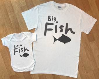 Big Fish Little Fish - cadeau assorti pour père et bébé/enfant, sélection de haut pour bébé et de t-shirt papa - ajoutez chacun pour former un ensemble - (vendu séparément)