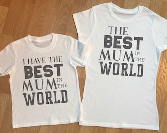 Mejor mamá en el mundo a juego mamá y niños juego de regalo, ropa de hija madre e hijo, regalo de mamá, regalo para mamá, camiseta para niños - BLANCO