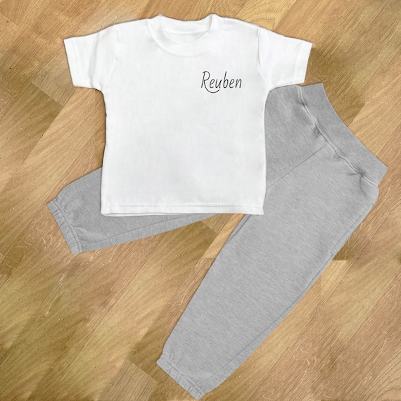 Personalised Name or Initials T-shirt with Grey Joggers for Baby & Kids , Gift for Kids, Gift for Baby, New Baby, Kids Joggers