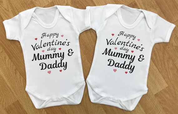 Happy Valentines Day Mummy & Daddy - baby twins gift set, baby twins bodysuits, baby twins vests, baby twins gift, gifts for twins, twins