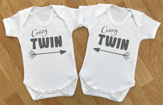 Crazy Twin baby twins gift set, baby twins bodysuits, baby twins, baby twins bodysuit, gifts for twins, twins - WHITE