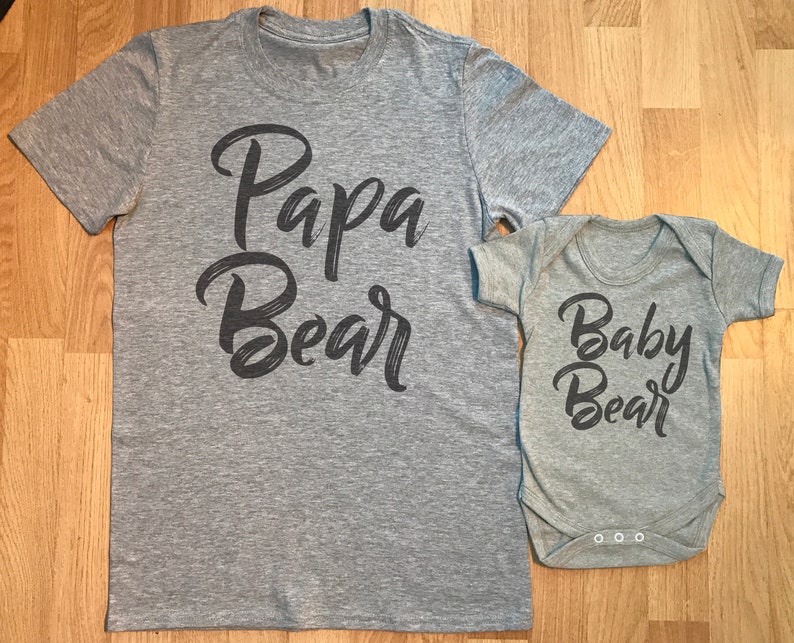 Papa Bear Baby Bear matching father baby gift set, baby boy and baby girl gift, dad and baby matching shirt, dad gift, gift for daddy- GREY 