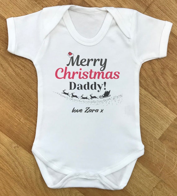 PERSONALISED Merry Christmas Daddy, Love From (Name) baby bodysuit, baby body suit, personalised baby gift,baby christmas gift