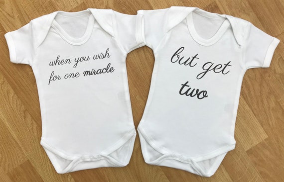 When You Wish For One Miracle & Get Two - baby twins gift set, twins bodysuits, baby twins vests, baby twins gift, gifts for twins, twins