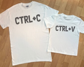 CTRL V & CTRL C matching father and kids gift set, dad and son daughter clothing, dad gift, gift for daddy, kids t shirt - WHITE