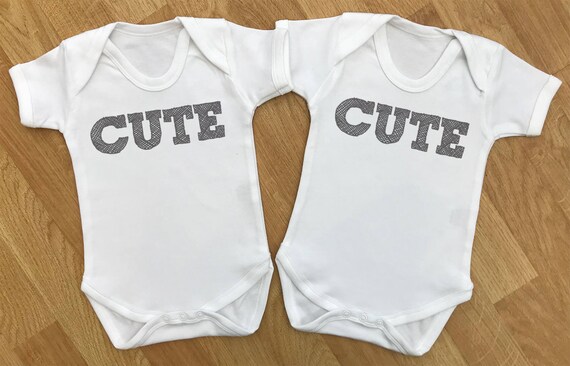 Cute & Cute baby twins gift set, baby twins bodysuits, baby twins vests, baby twins bodysuit, baby twins gift, gifts for twins, twins