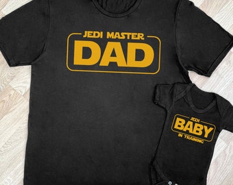 Jedi Master Dad & Jedi Baby In Training - matching father baby gift set, baby boy and baby girl gift, dad and baby match, dad gift, gift