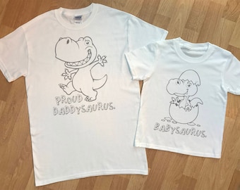 Babysaurus and Proud Dad  -  matching father and baby gift set, baby t shirt and dad tshirt, baby top gift, baby gift set