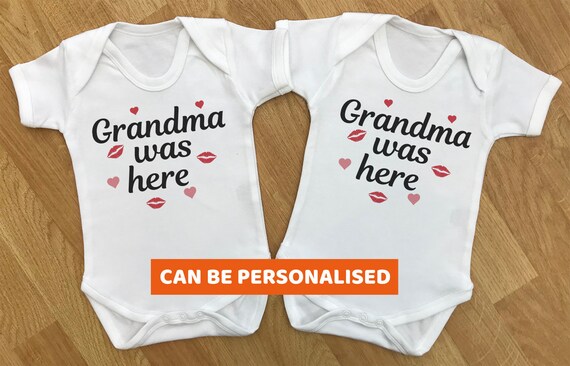 Grandma Was Here - baby twins gift set, twins bodysuits, baby twins vests, baby twins gift, gifts for twins, twins