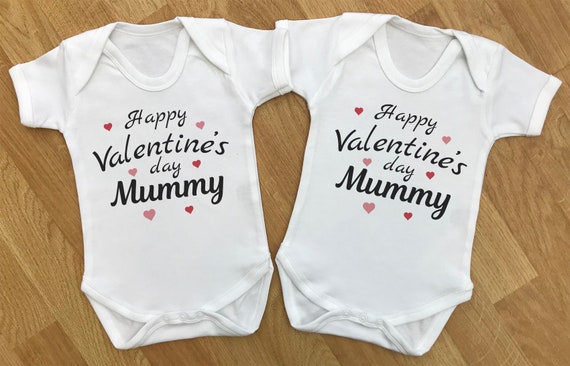Happy Valentines Day Mummy - baby twins gift set, baby twins bodysuits, baby twins vests, baby twins gift, gifts for twins, twins