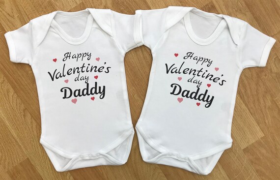 Happy Valentines Day Daddy - baby twins gift set, baby twins bodysuits, baby twins vests, baby twins gift, gifts for twins, twins