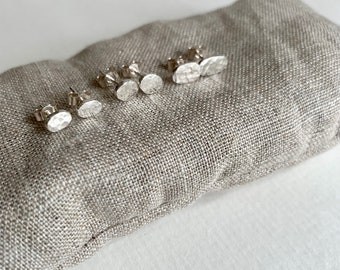 Pebble Oval Hammered Silver Stud Earrings. Recycled 925 Sterling Silver - Dainty Handmade Jewellery