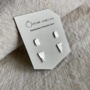 Duo de boucles d'oreilles en argent sterling martelé faites main - Bijoux géométriques minimalistes