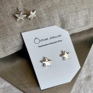 Rustic Star small solid silver stud earrings.