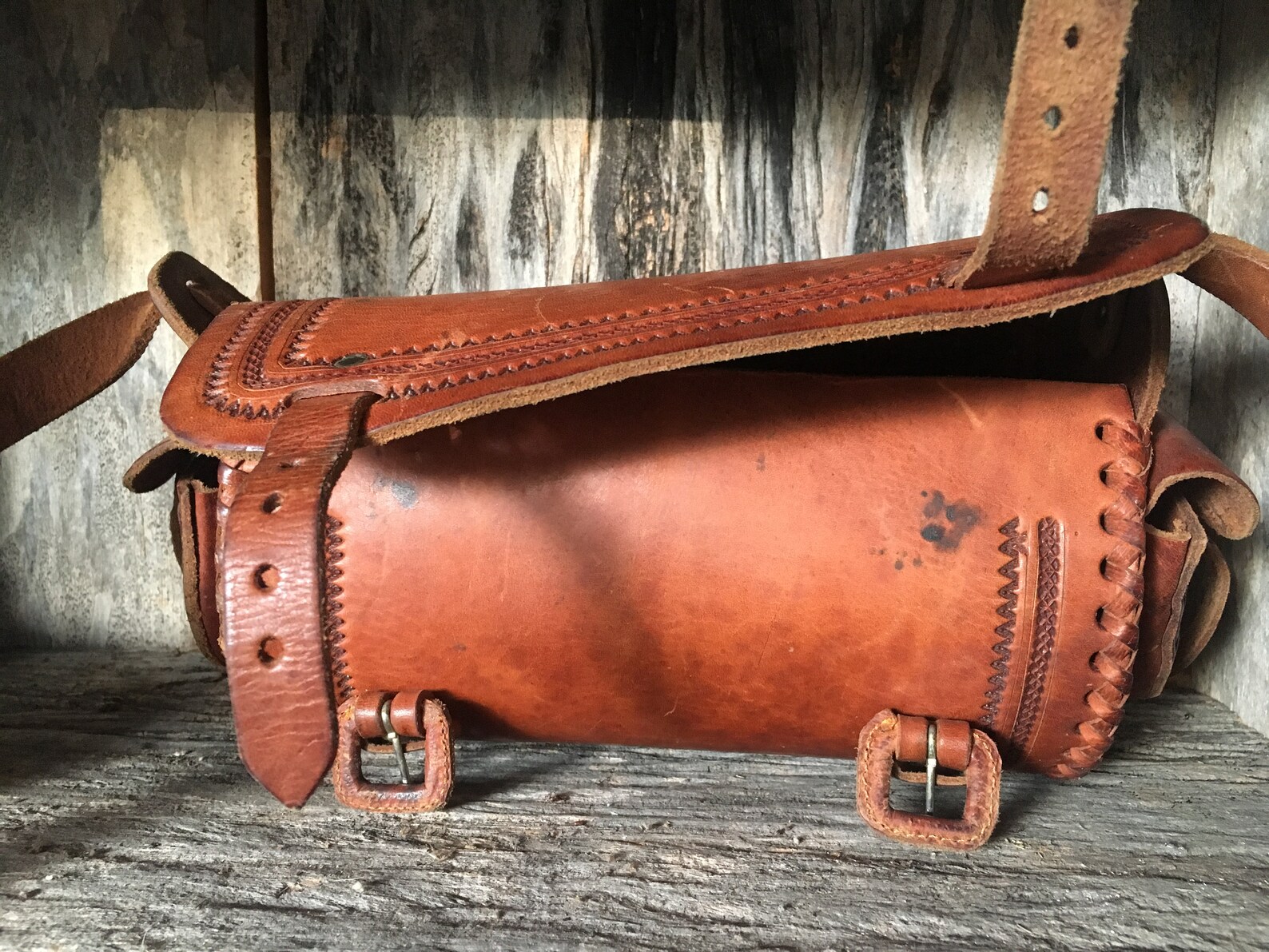 Vintage Genuine Leather Barrel Shoulder Bag Etsy