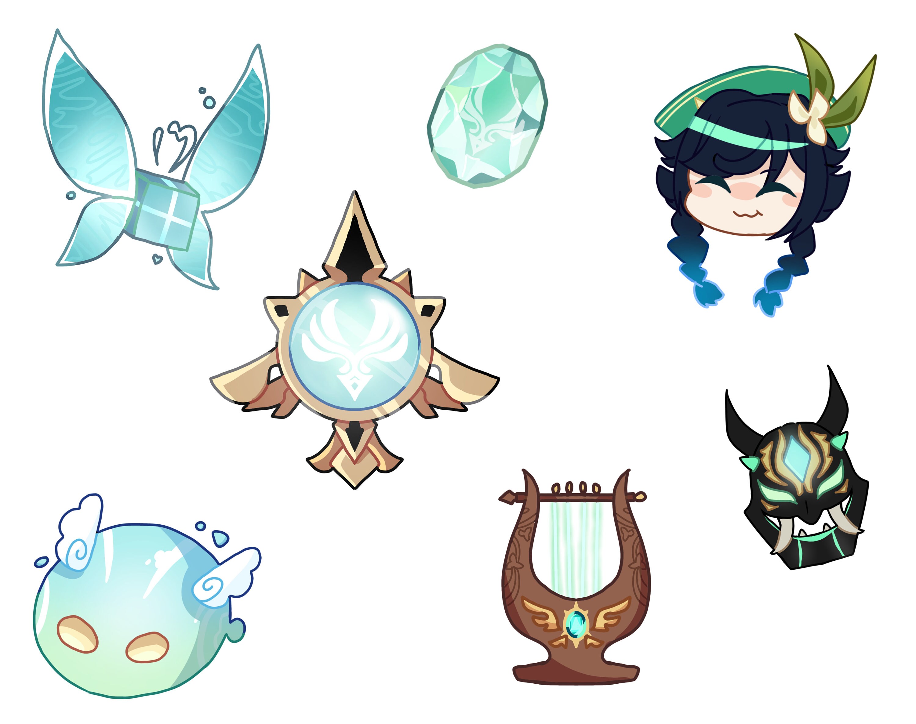 Genshin Impact anemo sticker set venti xiao vision Etsy