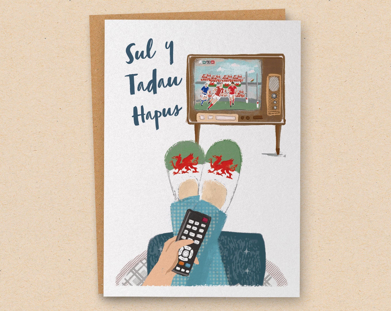 Father's Day Welsh Rugby Tv & Slippers  Illustrated Greeting Card…