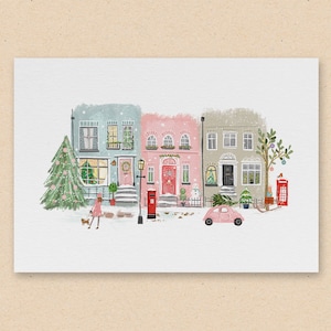 Christmas Street Print A4 / A5 - A Magical Illustrated Christmas Street scene, A Perfect print for your home