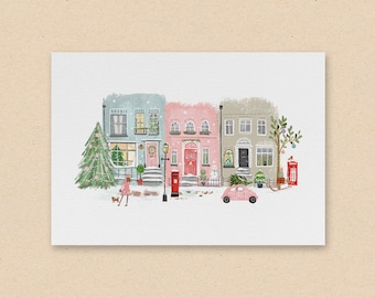 Christmas Street Print A4 / A5 - A Magical Illustrated Christmas Street scene, A Perfect print for your home