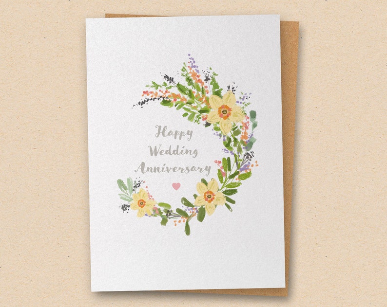 Welsh wedding anniversary card / Floral wreath illustrated Etsy