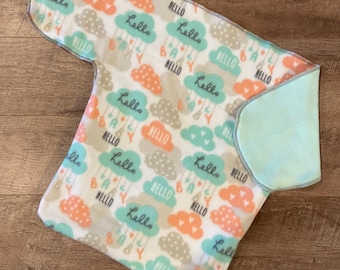 BabyRoo Car Seat Blanket- Hello Baby Mint and Coral Cloud print - Original Size- Girl Baby Shower Gift