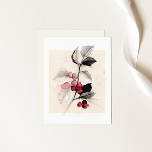 Carte de Noël / illustration de gui / carte de souhaits / carte vierge (tx incluses)
