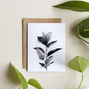 Carte de souhaits / illustration de Ficus elastica / illustration plante d'intérieur / carte vierge / encre de chine (tx incluses)