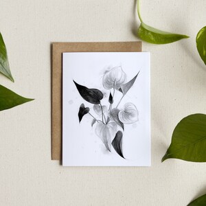 Greeting card / Anthurium illustration / indoor plant illustration / blank map / foliage / Indian ink (tx included)