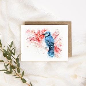 Carte de souhaits / illustration de Geai Bleu / illustration d'oiseau / carte vierge / aquarelle (tx incluses)