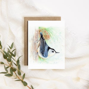 Carte de souhaits / illustration de Sittelle / illustration d'oiseau / carte vierge / aquarelle (tx incluses)
