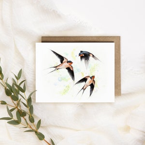 Carte de souhaits / illustration d'Hirondelles / illustration d'oiseaux / carte vierge / aquarelle (tx incluses)