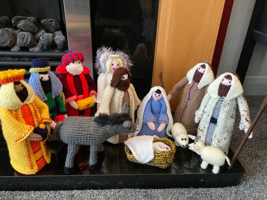 Hand Knitted Nativity Set to Include Donkey and Angel Complete Etsy
