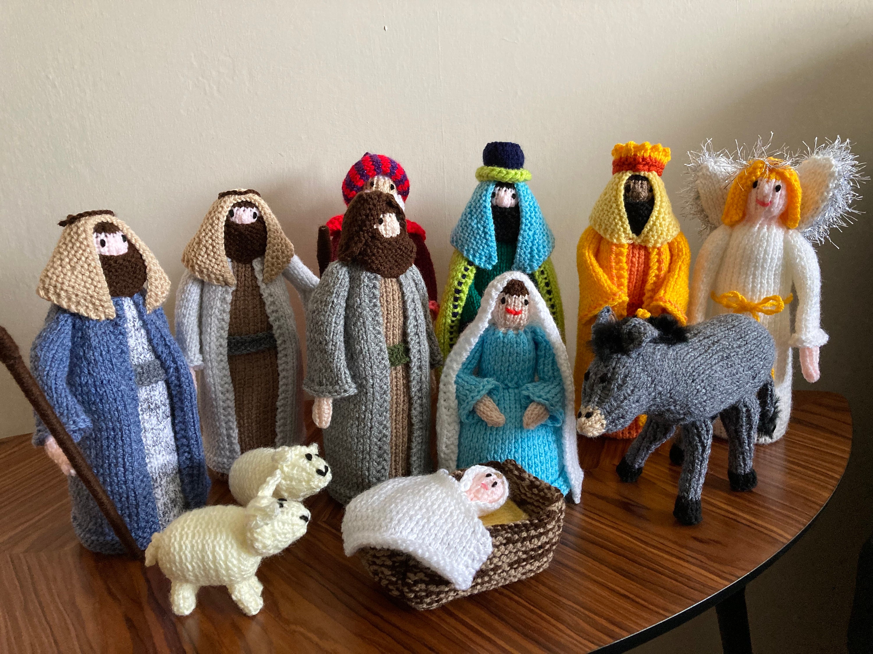 Hand knitted nativity set to include donkey and angel Etsy