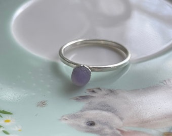 Simple Minimalistic Grape Agate Ball and Sterling Silver Ring