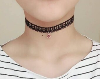 Handmade Simple Pastel Goth Black Lace Rose Choker, Kawaii Necklace, Gothic Lolita Jewelry, Flower Accesories