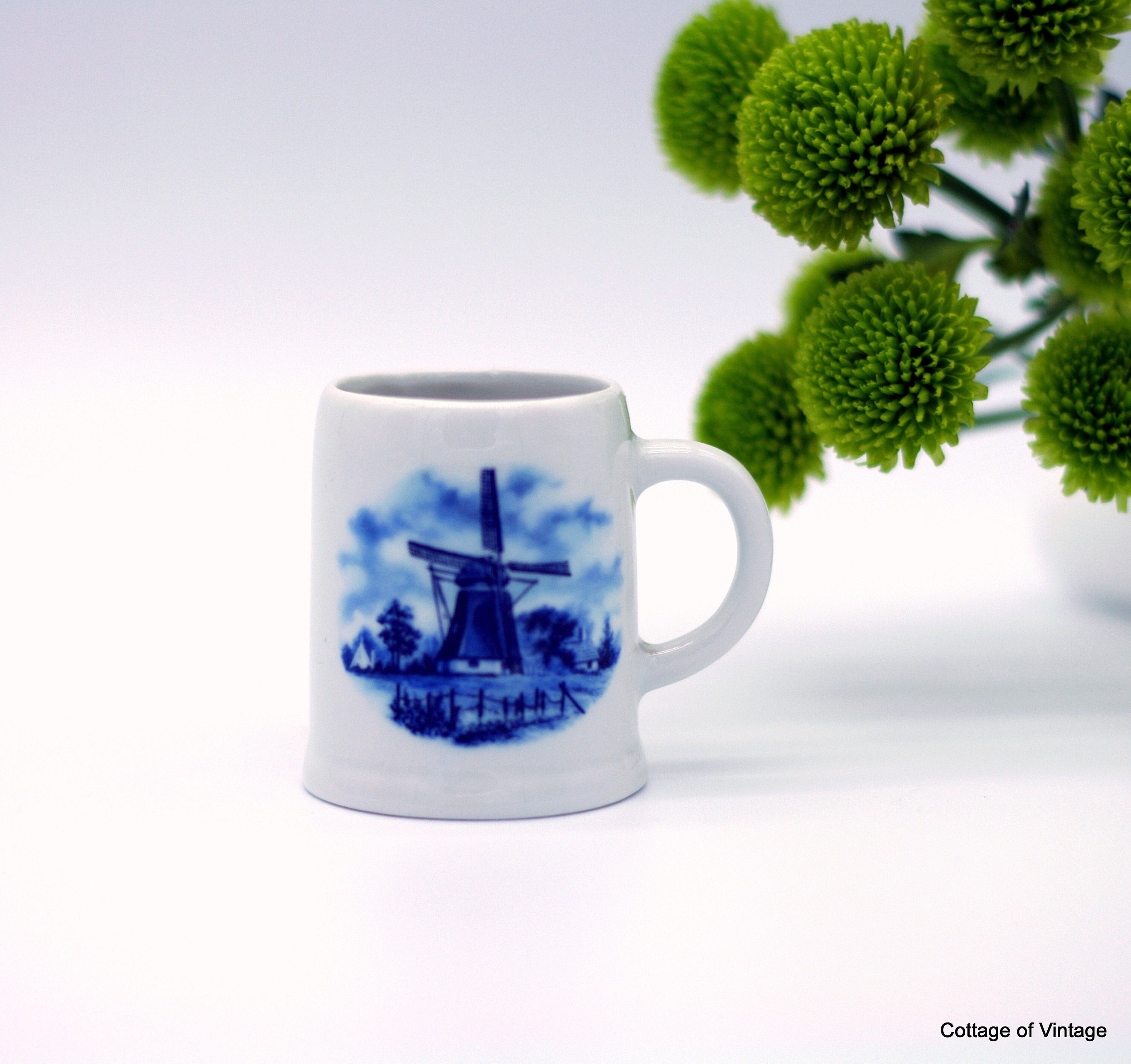 Vintage Delft Blue Collectible Mug With Windmill Decoration, White