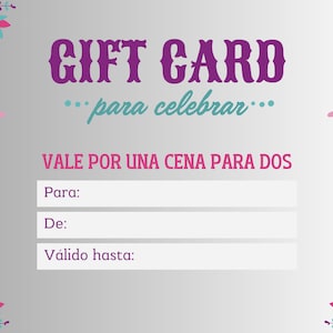 Buono regalo stampabile / Buono cena per due / Modello buono regalo / PNG e PDF