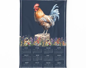 2027 Calendar Tea Towel, Tea towel rooster illustration, Eco friendly home office décor, ready to ship, Gift for Chicken lover