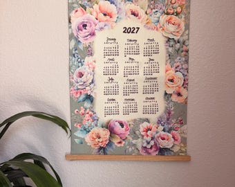 2027 Calendar Tea Towel, Tea towel Modern Floral illustration, Eco friendly home office décor, ready to ship, Gift for floral lover