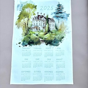 2025 Calendar Tea Towel, Tea towel House illustration, Eco friendly home office décor, ready to ship, Gift for mom