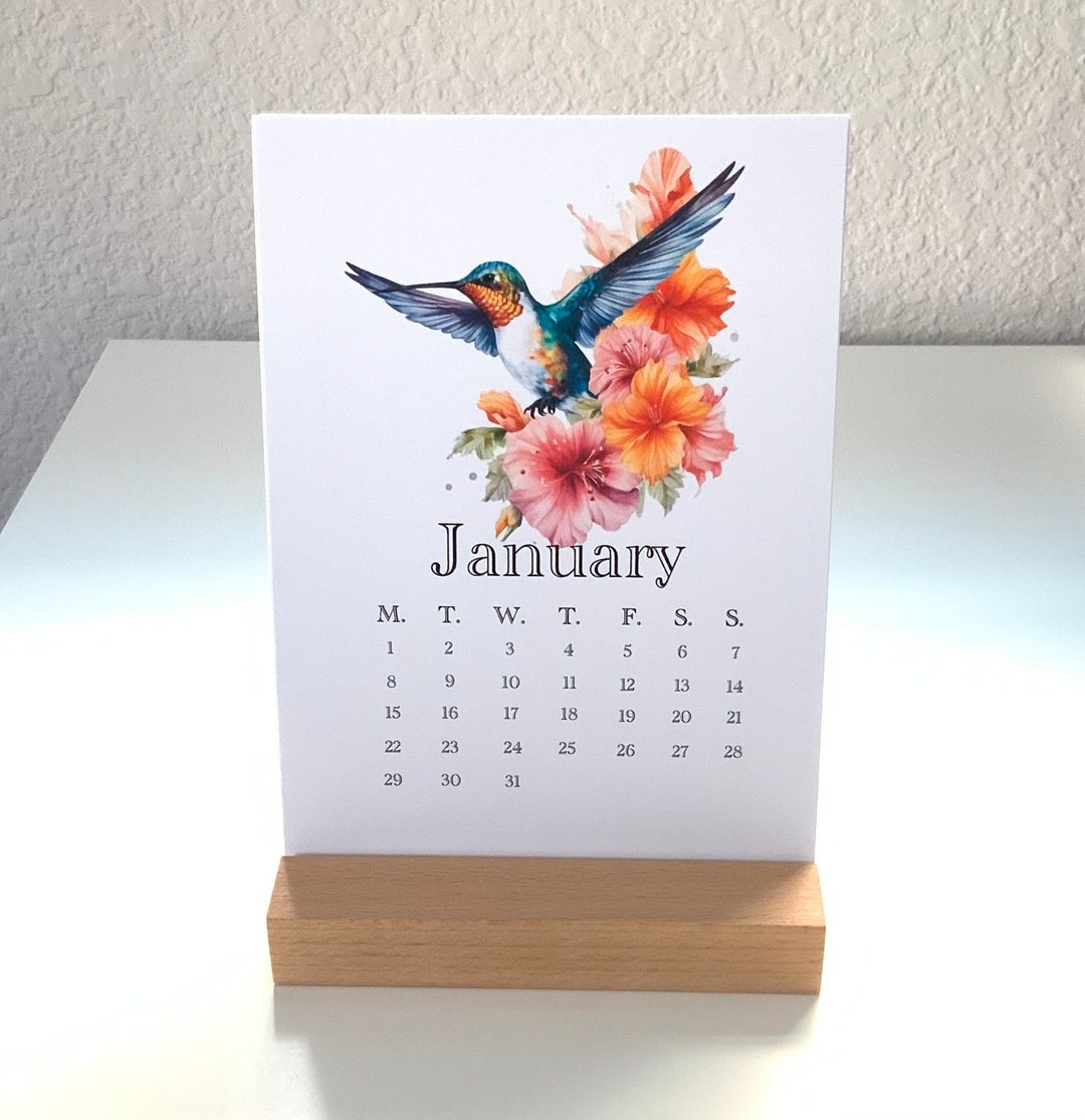 2024 Desk Calendar With Wooden Stand Desk Calendar Trees - Etsy