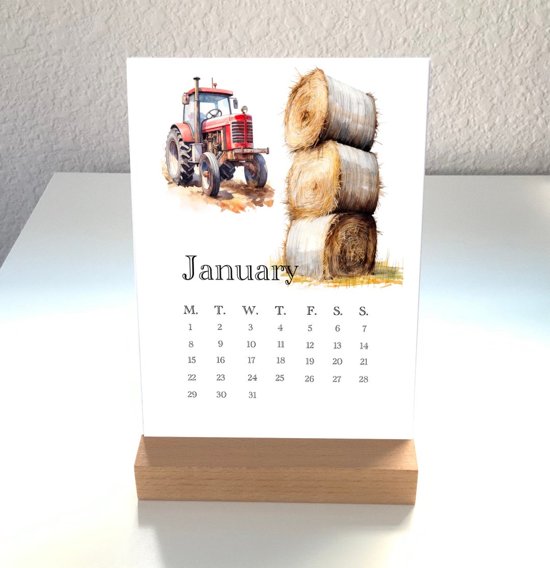 2024 Desk Calendar With Wooden Stand Desk Calendar Farm Etsy